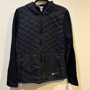 Nike Aerolayer Black Quilted Zip Hybrid Jacket with Hood